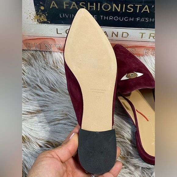 Anthropologie Embroidered Eye Burgundy Mules Sz 37 - Picture 5 of 6